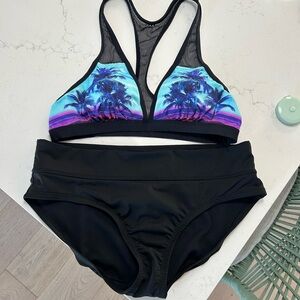 Nike Blue and Purple Palm Bikini Set size medium